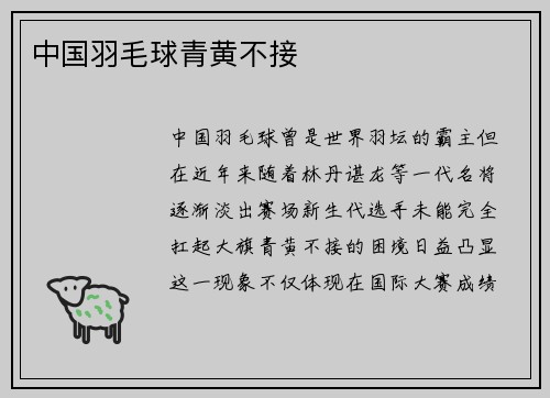 中国羽毛球青黄不接