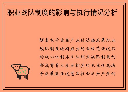 职业战队制度的影响与执行情况分析