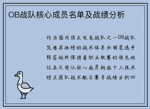 OB战队核心成员名单及战绩分析